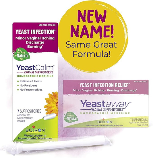 Boiron YeastCalm Homeopathic Suppositories for Yeast Infections, Burning, Discharge, and Minor Vaginal Itching - 7 Count
