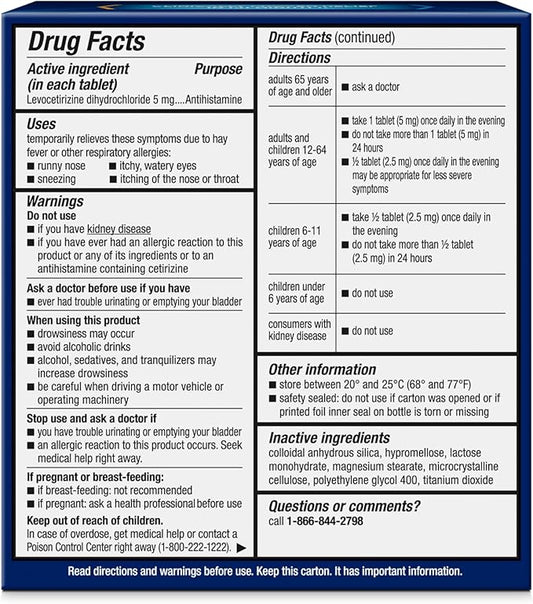 Xyzal Allergy Pills, 24-Hour Allergy Relief, 55-Count, Original
