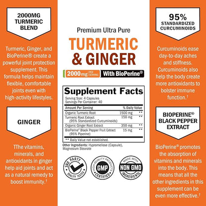 Turmeric Curcumin and Ginger 2000mg 95% Standardized 160 Capsules