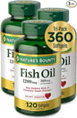 Nature’s Bounty Fish Oil, 1200mg, 360mg Omega-3, 120 120 (3 (3 Pack 360 Total) 120 Softgels