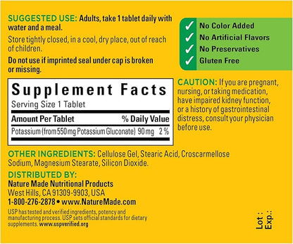 Nature Made Potassium Gluconate 550 mg, Dietary Supplement for Heart Health Support, 100 Tablets, 100 Day Supply (Pack of 2)