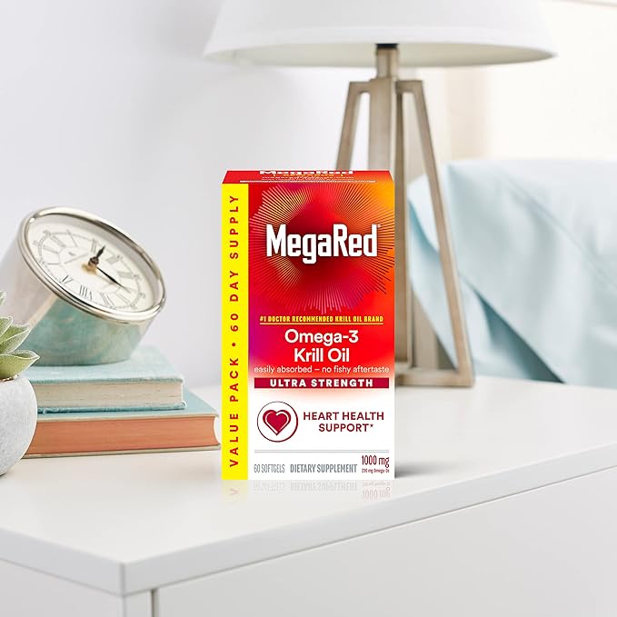 MegaRed #1 Doctor Recommended Krill Oil Brand 1000mg Omega 3 Supplement 60 Softgels