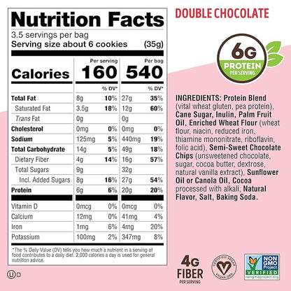 Lenny & Larry's The Complete Crunchy Cookie, Double Chocolate, 6g Plant Protein, Vegan, Non-GMO, 4.25 Ounce Pouch (Pack of 6)
