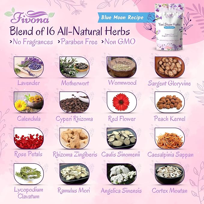 FIVONA Yoni Steam Kit 3-in1 Set - Herbal Therapy - Steaming Herbs Blue Moon Recipe 1.76oz for 2-4 Sessions - Expandable V Steam Seat - Hand Pump - Vaginal Cleansing - PH Balance - Fertility Increase