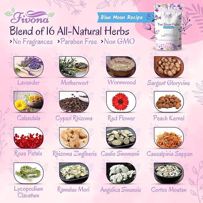 FIVONA Yoni Steam Kit 3-in1 Set - Herbal Therapy - Steaming Herbs Blue Moon Recipe 1.76oz for 2-4 Sessions - Expandable V Steam Seat - Hand Pump - Vaginal Cleansing - PH Balance - Fertility Increase