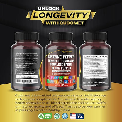 Cayenne Pepper Turmeric Odorless Garlic Cinnamon -150 Capsules-