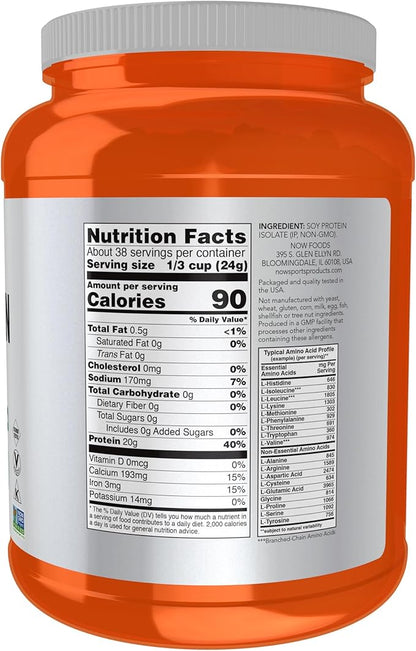 NOW Sports Nutrition, Soy Protein Isolate 20 g, 0 Carbs, 2-Pound