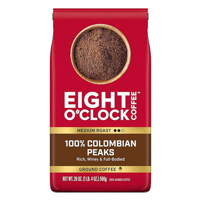 Eight O'Clock Coffee 100% Arabica Colombian Peaks, Medium Roast, Ground Coffee, Kosher Certified, 20 Oz
