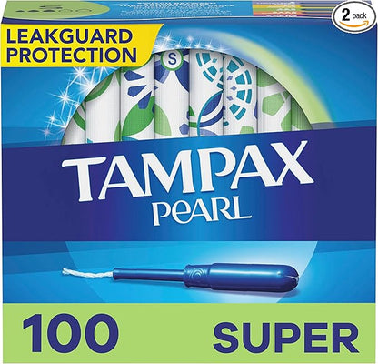 Tampax Pearl Tampons Super Absorbency,With Leakguard 50 Count 2 Packs (100 Count