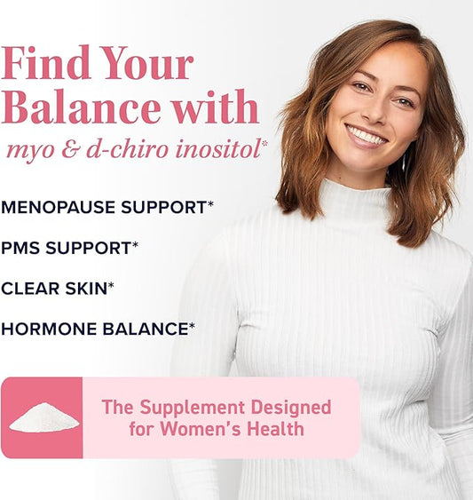 Myo-Inositol & D-Chiro Inositol Powder | Hormone Balance for Women | Ideal 40:1 Ratio | Myo 2000mg, D Chiro 50mg | Regulate Menstrual Cycle and Support Ovarian Health | 60 Servings, 4.34 oz.