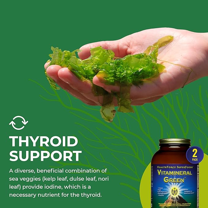 HealthForce SuperFoods Vitamineral Green - Mineral Supplement for Immune & Thyroid Support - Green Powder Supplement with Ingredients from The Land - Gluten-Free & Vegan - 500 Grams (Pack of 2)