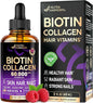 Liquid Biotin & Collagen - Vitamins for Hair Growth Support for Women & Men - Extra Strength 60000 mcg Drops - B7 Supplement - Strong Nails & Healthy Skin - 98% Faster Absorption Than Pills