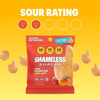 Shameless Snacks - Healthy Low Calorie Snacks, Low Carb Keto Gummies (Gluten Free Candy) - 6 Pack Chili Mango Fire