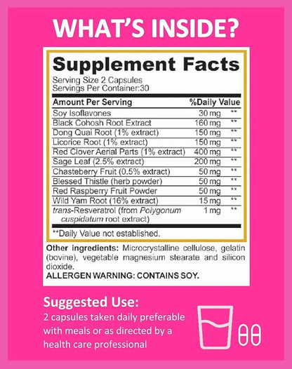 Menopause Relief Supplement with Black Cohosh, 60 Capsules, 30 Servings