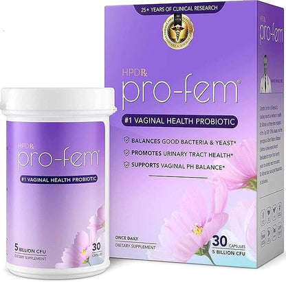 Pro-Fem #1 Vaginal Health Probiotic | Vaginal Probiotics | Clinically Proven to Promote Yeast & PH Balance, Urinary Tract Health | Feminine Probiotics | Works in 7 Days | 30 Capsules | 1 Pack