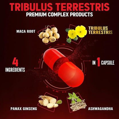 Zolotus Premium Tribulus Terrestris Capsules - Combined with Ashwagandha, Panax Ginseng & Maca - 90 Counts for 3 Months