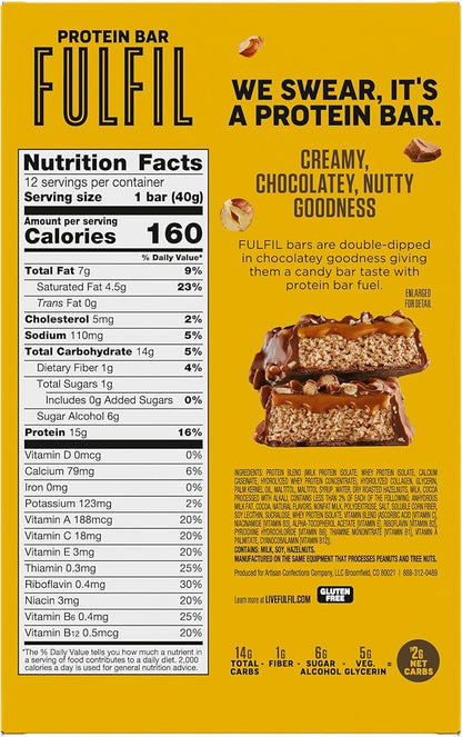 FULFIL Protein Snack Bars, Chocolate Hazelnut, 15g Protein, Pantry Staples, 12 Count