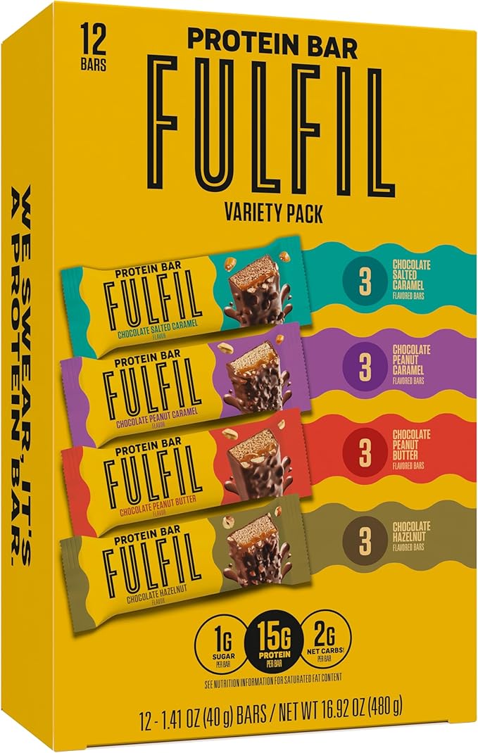 FULFIL Protein Snack Bars, Best Sellers Variety Pack,15g Protein, Pantry Staples, 12 Count