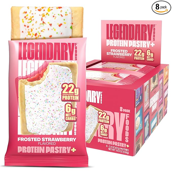 Legendary Foods 22g Protein Pastry+ Premium Low Carb Meal Replacement Bar - Low Glycemic, Gluten Free Protien Snacks - Healthy Keto Snack Box, 8x Zero Sugar Energy Bars - Bariatric Diabetic Friendly