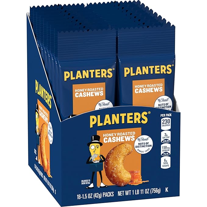 Planters Honey Roasted & Salted Cashews, 1.5 Ounce (Pack of 18)