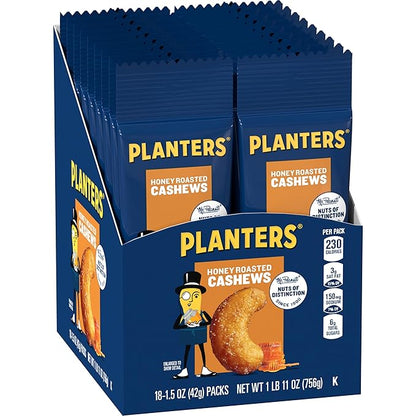 Planters Honey Roasted & Salted Cashews, 1.5 Ounce (Pack of 18)