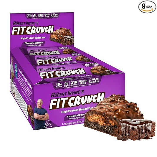 FITCRUNCH Snack Size Protein Bars, 6-Layer Baked Bar, 4g of Sugar, Gluten Free & Soft Cake Core (9 Bars, Chocolate Brownie)
