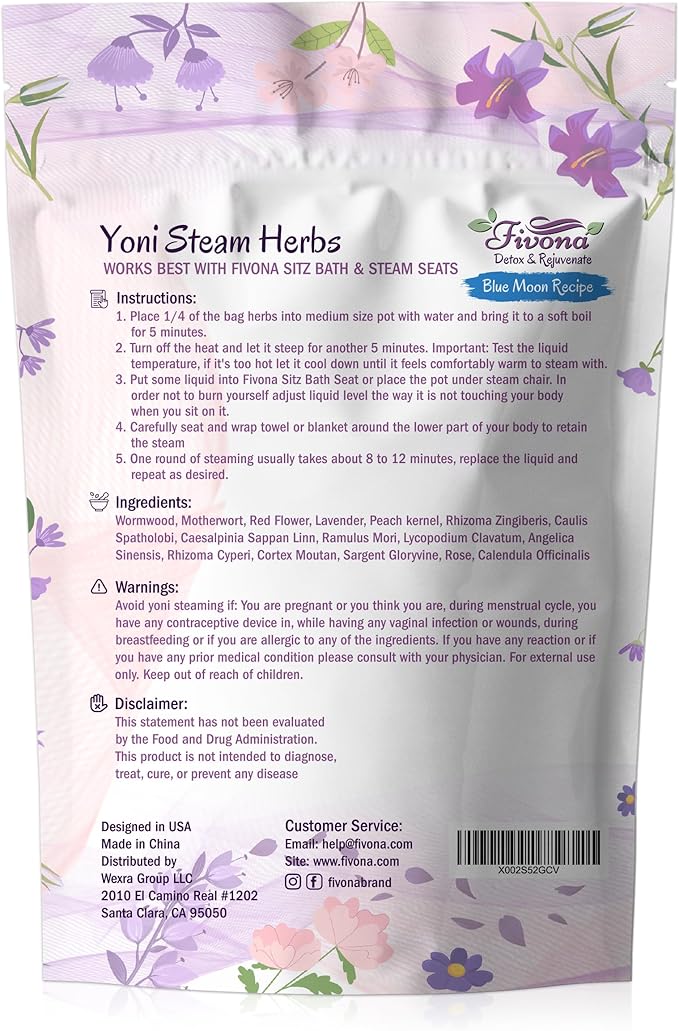 FIVONA Yoni Steam Kit 3-in1 Set - Herbal Therapy - Steaming Herbs Blue Moon Recipe 1.76oz for 2-4 Sessions - Expandable V Steam Seat - Hand Pump - Vaginal Cleansing - PH Balance - Fertility Increase
