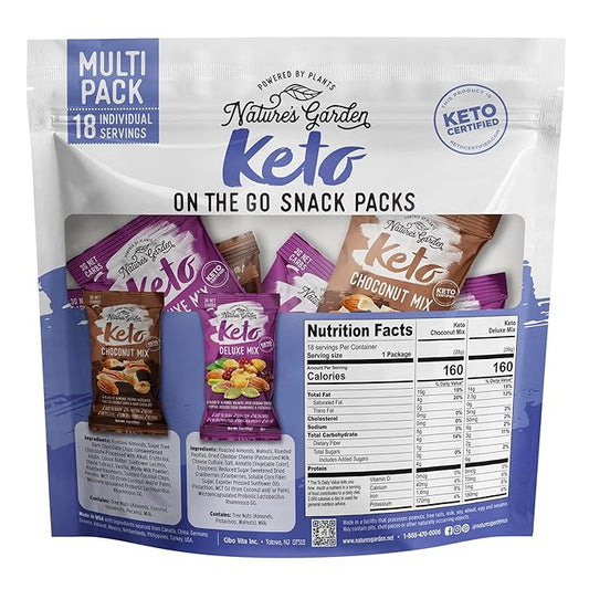 Nature’s Garden Keto On The Go Snack Packs – Keto Choco Nut Mix, Keto Deluxe Mix, Mixed Nuts, Savory and Sweet Snacks, Keto-Friendly, Crunchy Snack – 1 Oz Bags (18 Individual Servings)