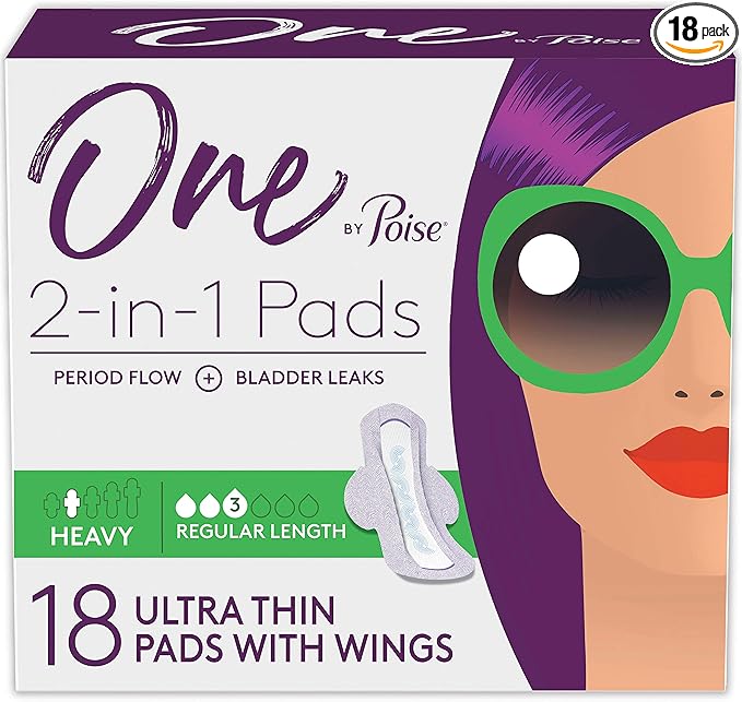 One by Poise Feminine Pads (2-in-1 Period 18 Count