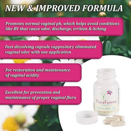 pH Vaginal Probiotics Suppository - Supports pH Balance of Yeast & Bacteria for Feminine Freshness. Supports Restoration of Healthy Vaginal Flora & Eliminates Vaginal Odor