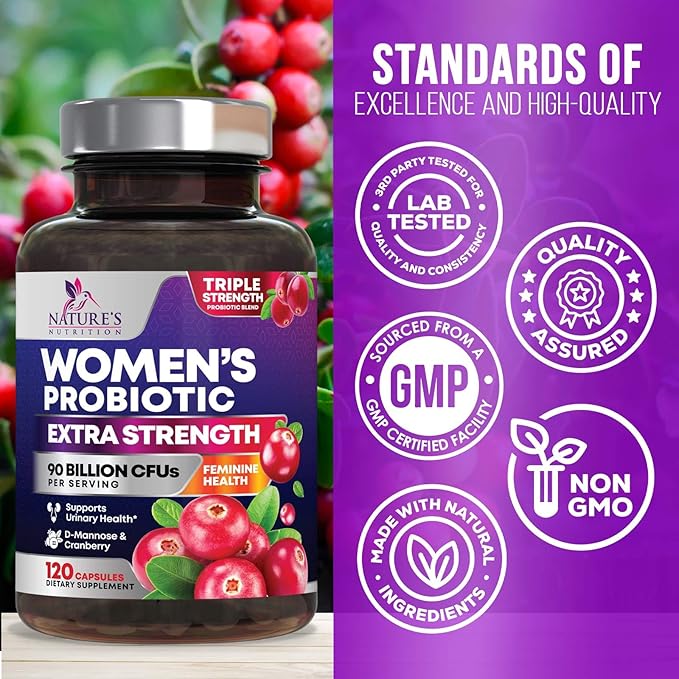 Daily Probiotics for Women - PH Balance, Digestive, UT, & Feminine Health Support, 90 Billion CFU Vaginal Probiotics with Prebiotics, 16 Strains with Cranberry, Pro Biotics for Women, 120 Capsules