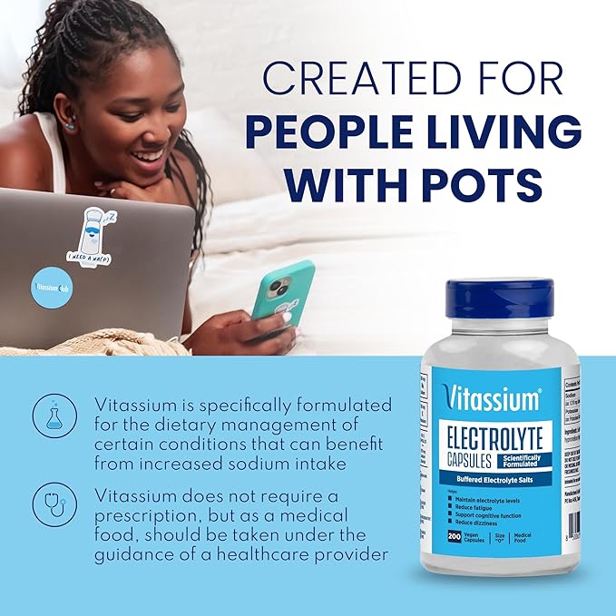 Vitassium Electrolyte Capsules, Electrolytes for The Management of POTS and High Sodium Diets, Unflavored Electrolytes, 200 Count