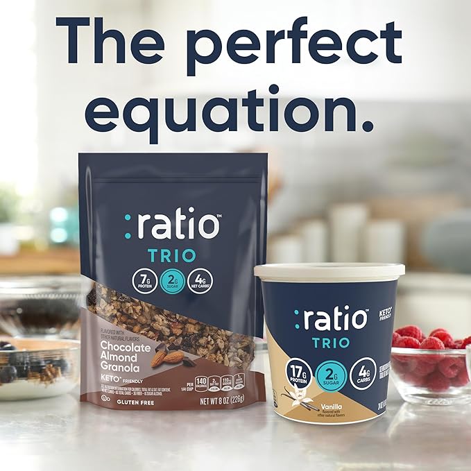 Ratio Trio Chocolate Almond Granola Cereal, 2g Sugar, Keto Friendly, 8 oz Resealable Cereal Bag