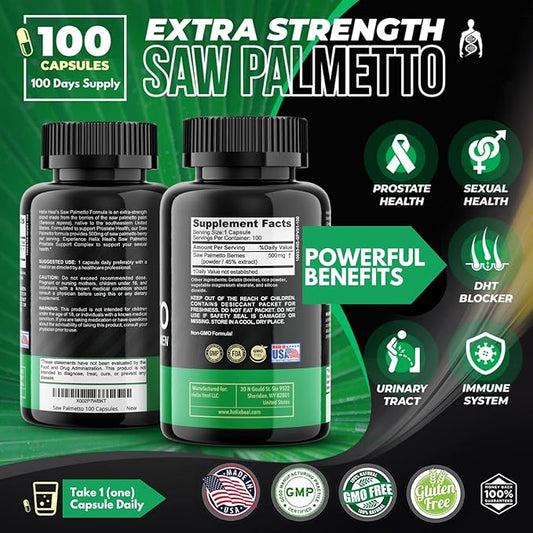 Saw Palmetto for Men - Prostate Health Supplements for Men Urinary Health - Natural DHT Blocker, 500mg Extra Strength Hair Regrowth Treatments - 100 Capsules 3 Months Supply