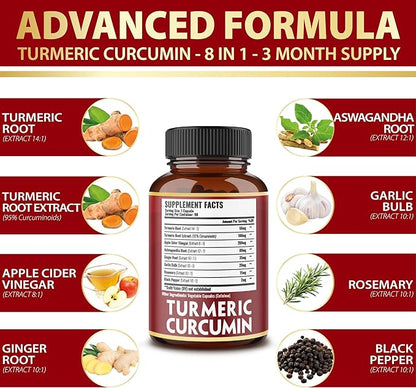 7 in 1 Turmeric Curcumin + 4080mg, 3 3 Month 95% Standardized