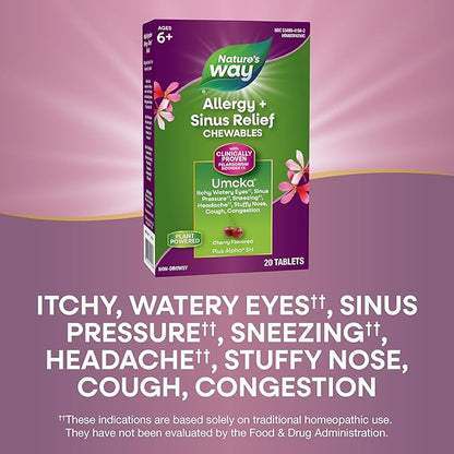 Nature's Way Umcka Allergy+Sinus Homeopathic, Sneezing, 20 Chewable
