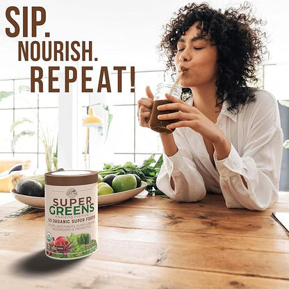 COUNTRY FARMS Super Greens Chocolate Flavor, 50 Organic 20 Servings, 10.6 Oz