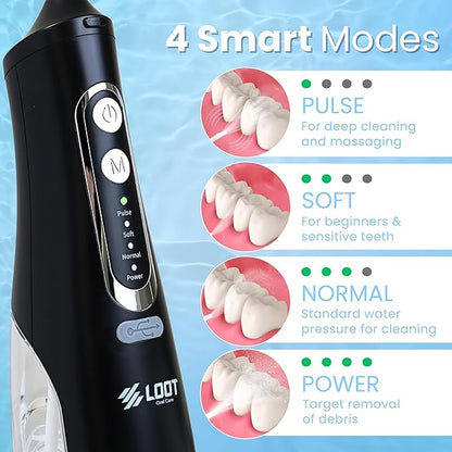 Dental Water Flosser Cordless, 310ML Electric 4 Cleaning 8 Replaceable IPX7 Waterproof (8 Tips)