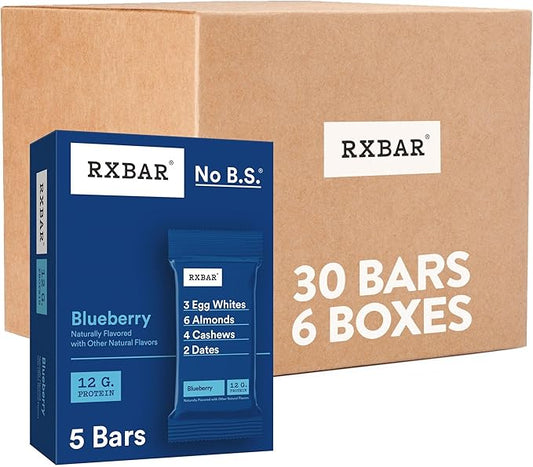 RXBAR Protein Bars, 12g Protein, Gluten Free Snacks, Blueberry (6 Boxes, 30 Bars)