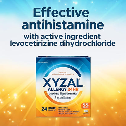 Xyzal Allergy Pills, 24-Hour Allergy Relief, 55-Count, Original