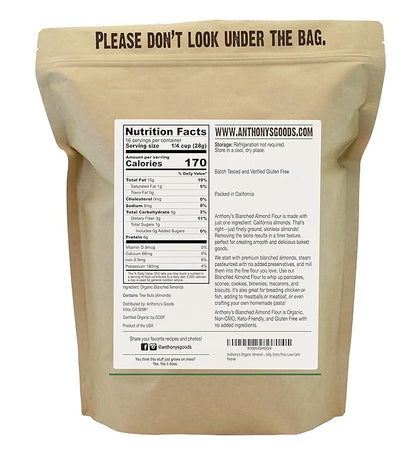 Anthony's Organic Almond Flour, 1 lb, Blanched, Gluten Free, Non GMO, Keto Friendly, Extra Fine, Low Carb