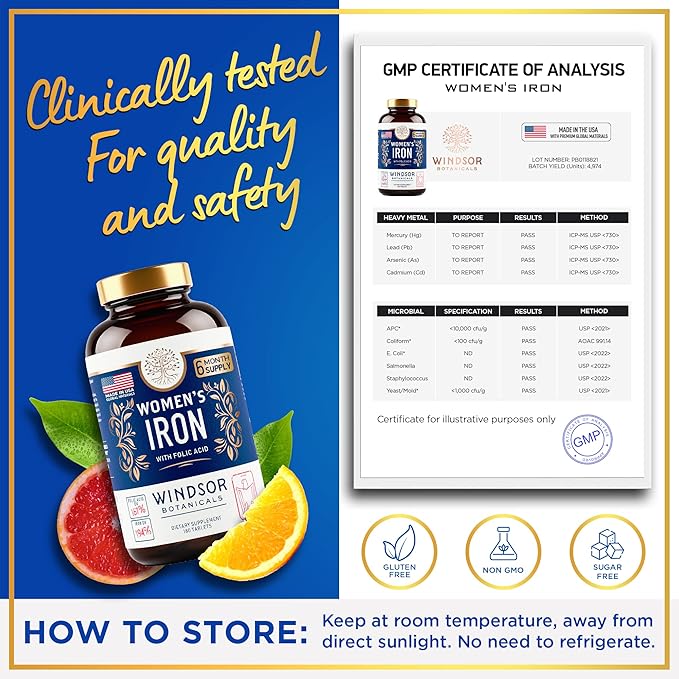 Iron Pills for Women 6 Month B9-180 Vegan