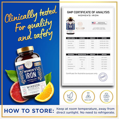 Iron Pills for Women 6 Month B9-180 Vegan