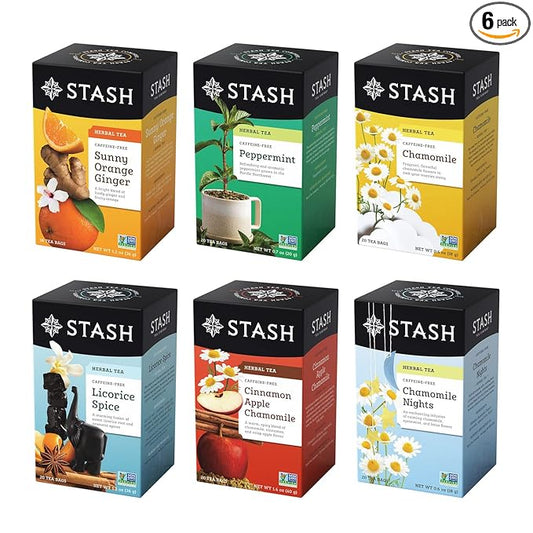 Stash Tea Soothing Herbal Tea 6 Flavor Variety Pack, 6 Boxes With 18-20 Tea Bags Each