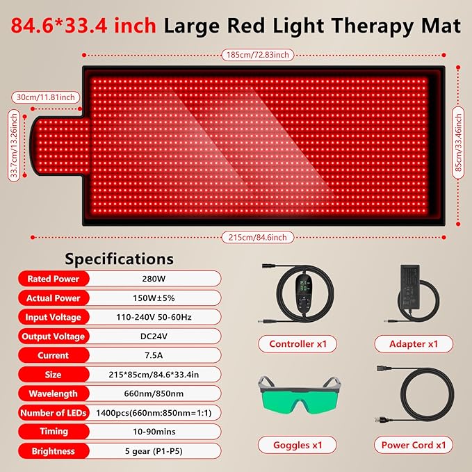 Red Light Therapy for Body, 2024 84.6" x 33.4" Extra 660nm 850nm, 850nm, 1400 1400 LEDs 3 Red