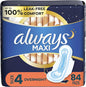 Always Maxi Overnight Pads with Wings, 4, Overnight, 84 CT
