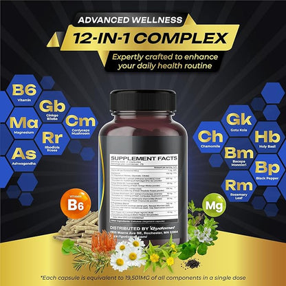 BRAIN WELLNESS Ginkgo Biloba Rhodiola Cordyceps -150 Capsules-