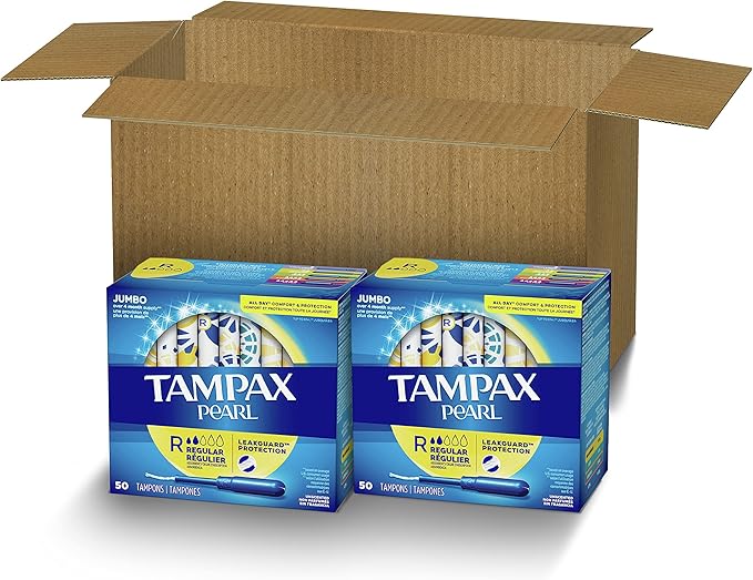 Tampax Pearl Tampons Regular Absorbency, 50 Count 2 Packs (100 Count