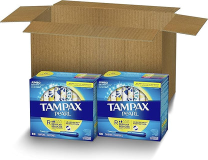 Tampax Pearl Tampons Regular Absorbency, 50 Count 2 Packs (100 Count