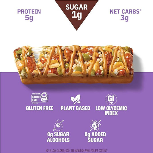 Munk Pack Nut & Seed Bar Caramel Sea Salt | 1g Sugar, Low Carb & Keto, 5g Protein | Gluten Free, Plant Based, Zero Added Sugar | Sweet & Salty Breakfast & Snack Bars | 12 Count